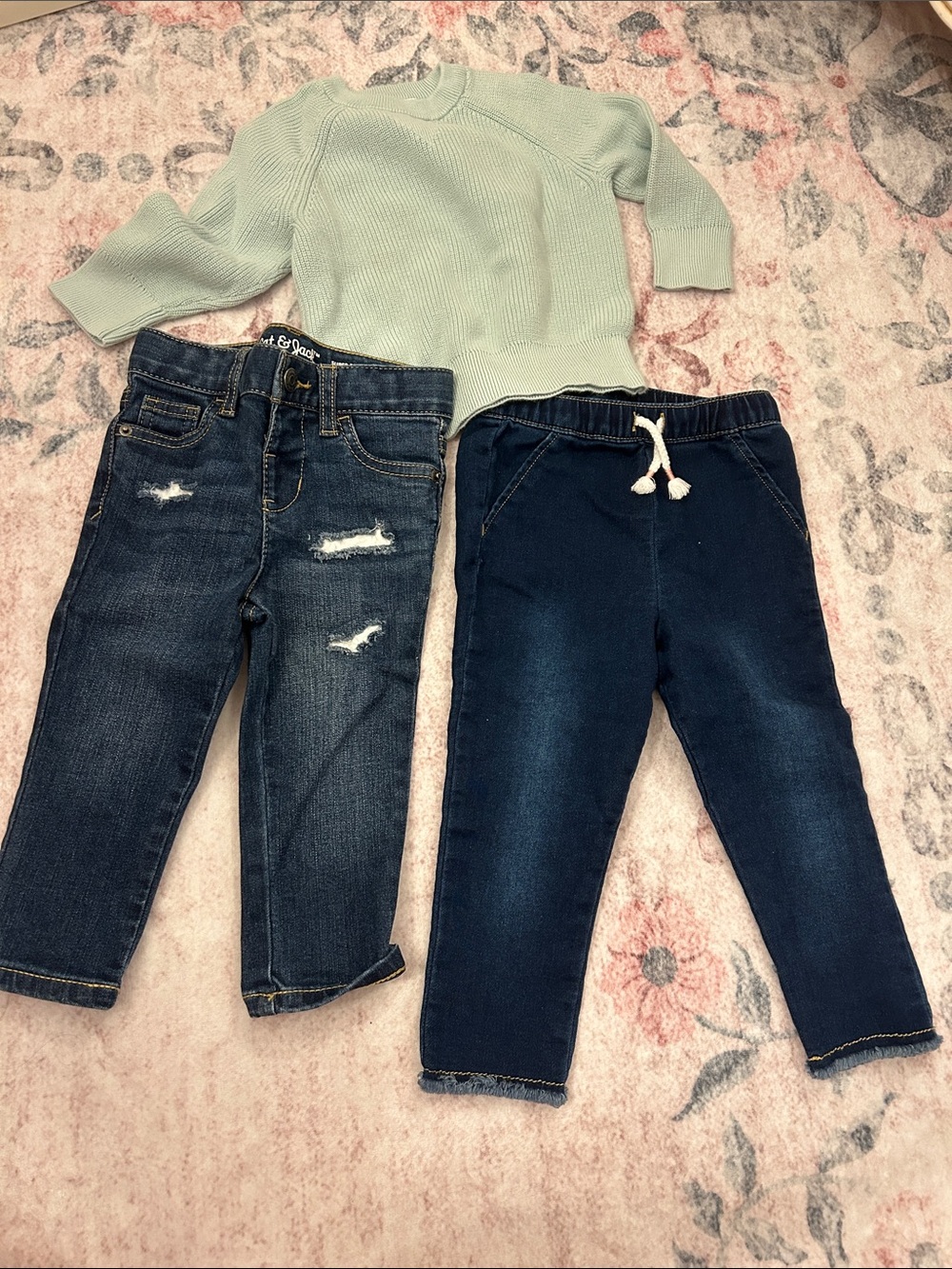 Light Green Knit Sweater for Kids - Casual Comfort and two Denim Jeans